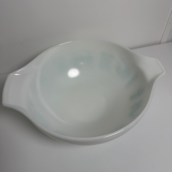 Pyrex Butterprint Cinderella Mixing Bowls 444 Set of 2 Turquoise White 4QT MCM - Picture 4 of 16